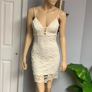 Cream lace buckled mini dress